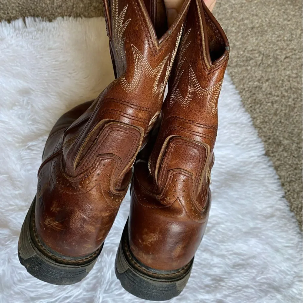 Ariat‎ Workhog Pull on Boots Leather Slip Resistant Brown Mens Size 12 D